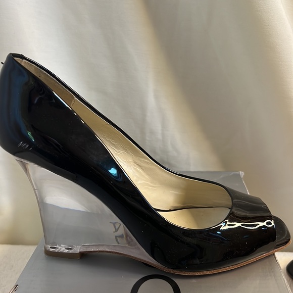 EUC Aldo Size 7/ 37 Javea Black patent lucite wedge heels - Picture 15 of 16